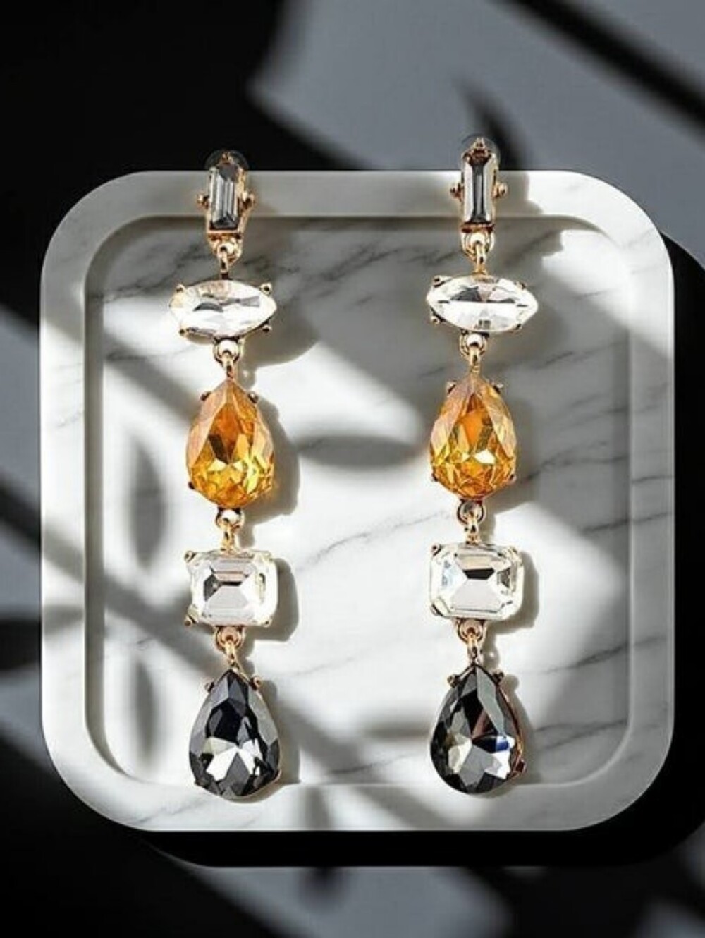 NWOT Gray, White and Gold Rhinestone Dangle Earrings